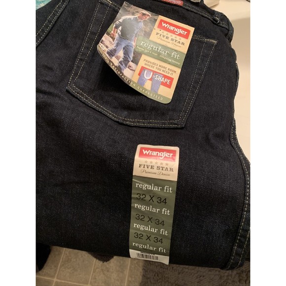 Men's Wrangler 5 Star Regular Fit U Shape Denim Jeans Blue Choose Your Size - Picture 10 of 12
